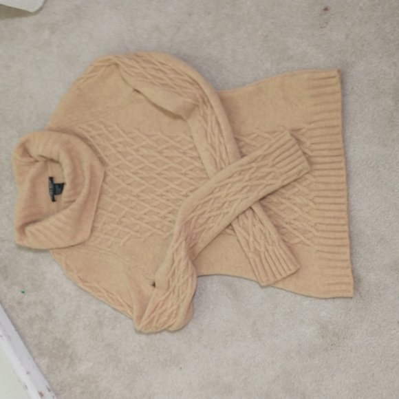 Mariele Waithe Tan 100% Cashmere Long sleeve turtle neck Cable knit sweater sz M - Picture 6 of 16